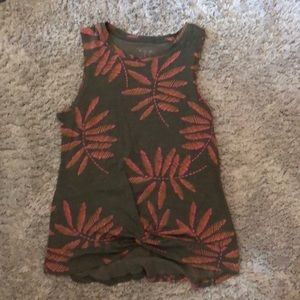 Green Pattern Tank Top with knot front detail